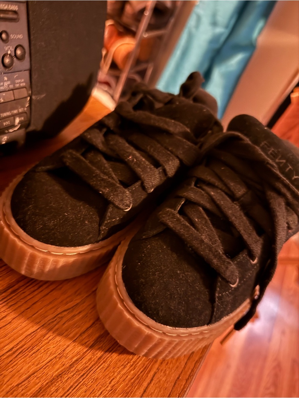 Kids Black Sneakers with Brown Gum-Style Sole